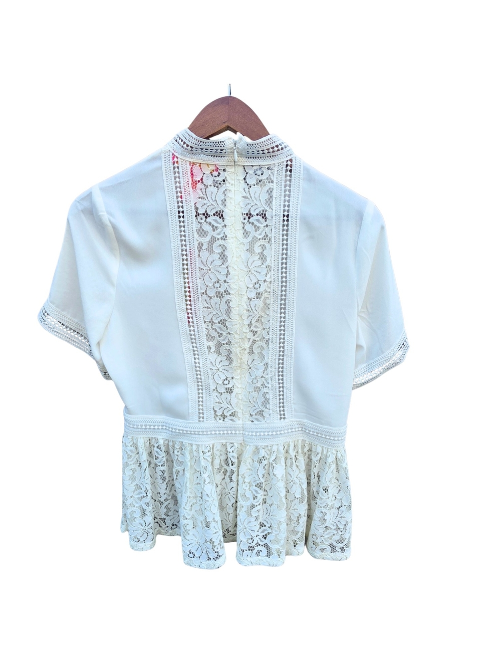 Catherine Malandrino Off White Lace Peplum Mock Neck Blouse Top NWT Size S - Picture 5 of 13